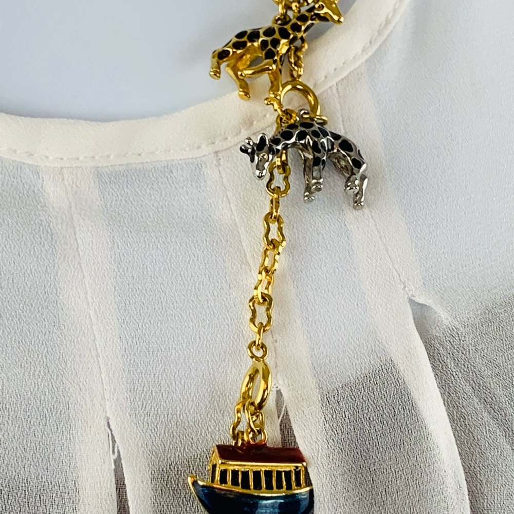 Vintage Joan Rivers Noah’s Ark Gold Tone Charm Necklace 32”